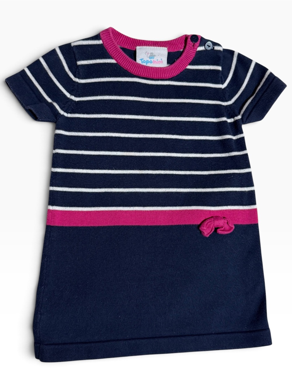 Topomini Baby Girls Knit Dress Navy Pink Striped Size 74 6-9m